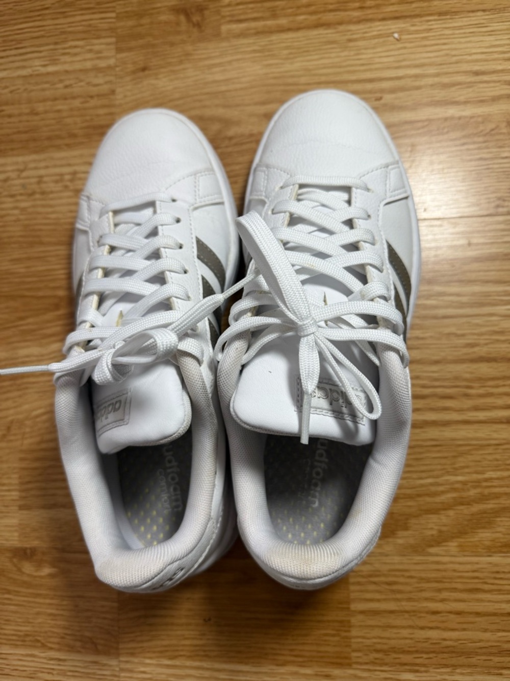 adidas White Sneakers with Metallic Silver Accents